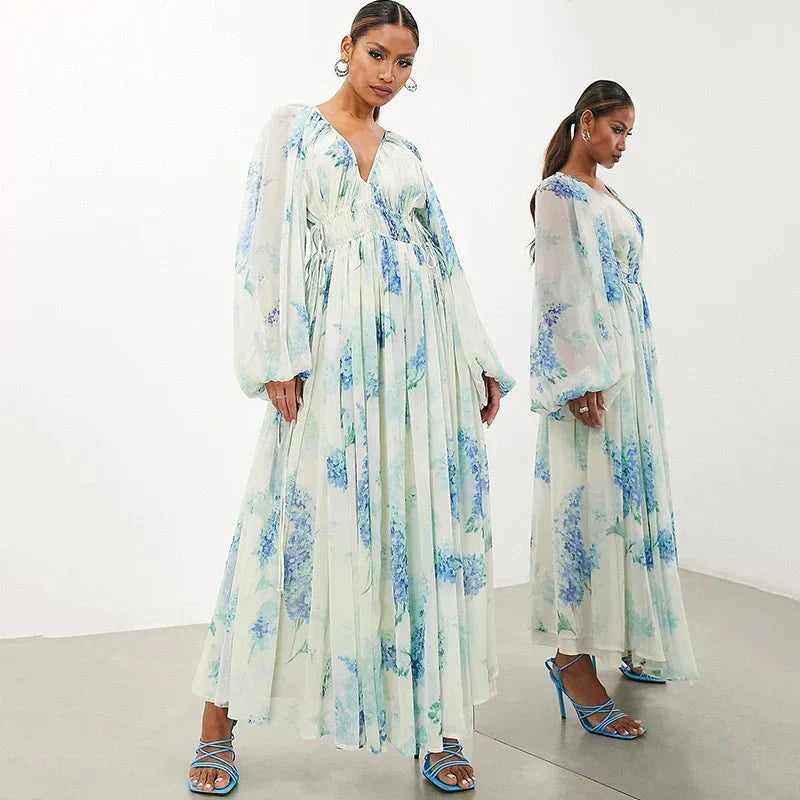 Athena | Floral Drawstring Maxi Dress