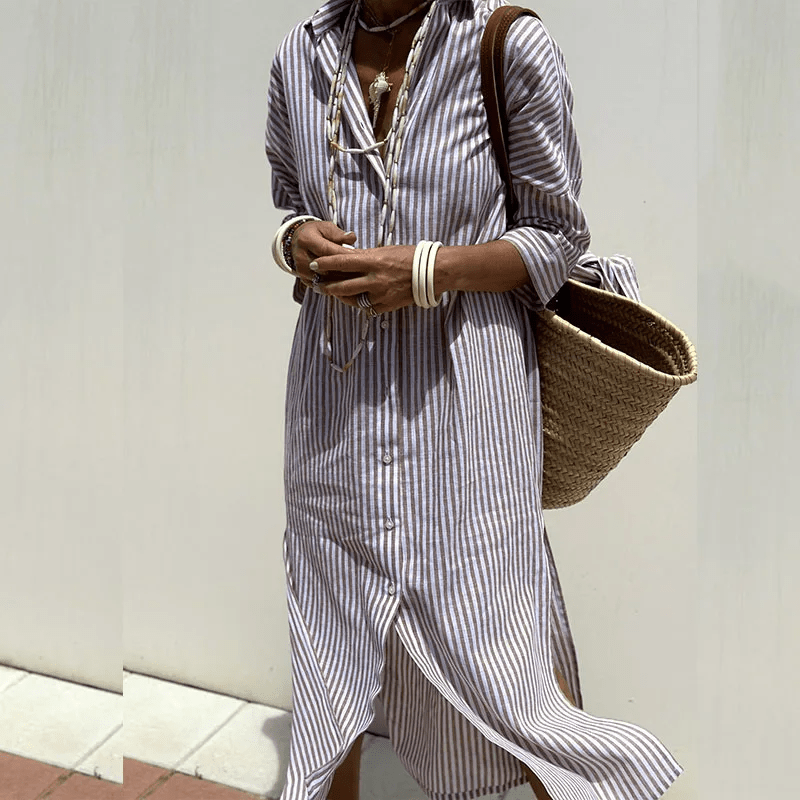 Wava | Elegant Striped Shirt Dress